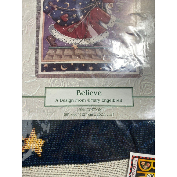 Mary Engelbreit Believe Tapestry Throw Blanket NEW Vintage Christmas Santa 50x60 - Picture 4 of 5